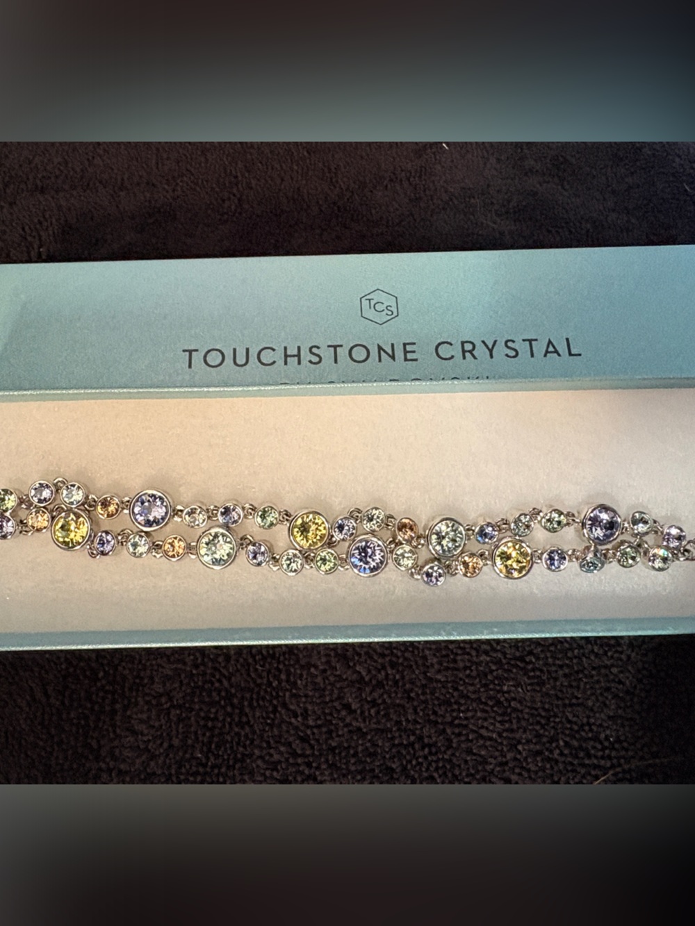 Touchstone Crystal Pastel Multi-Crystal Bracelet in Yellow, Green, Purple, Clear